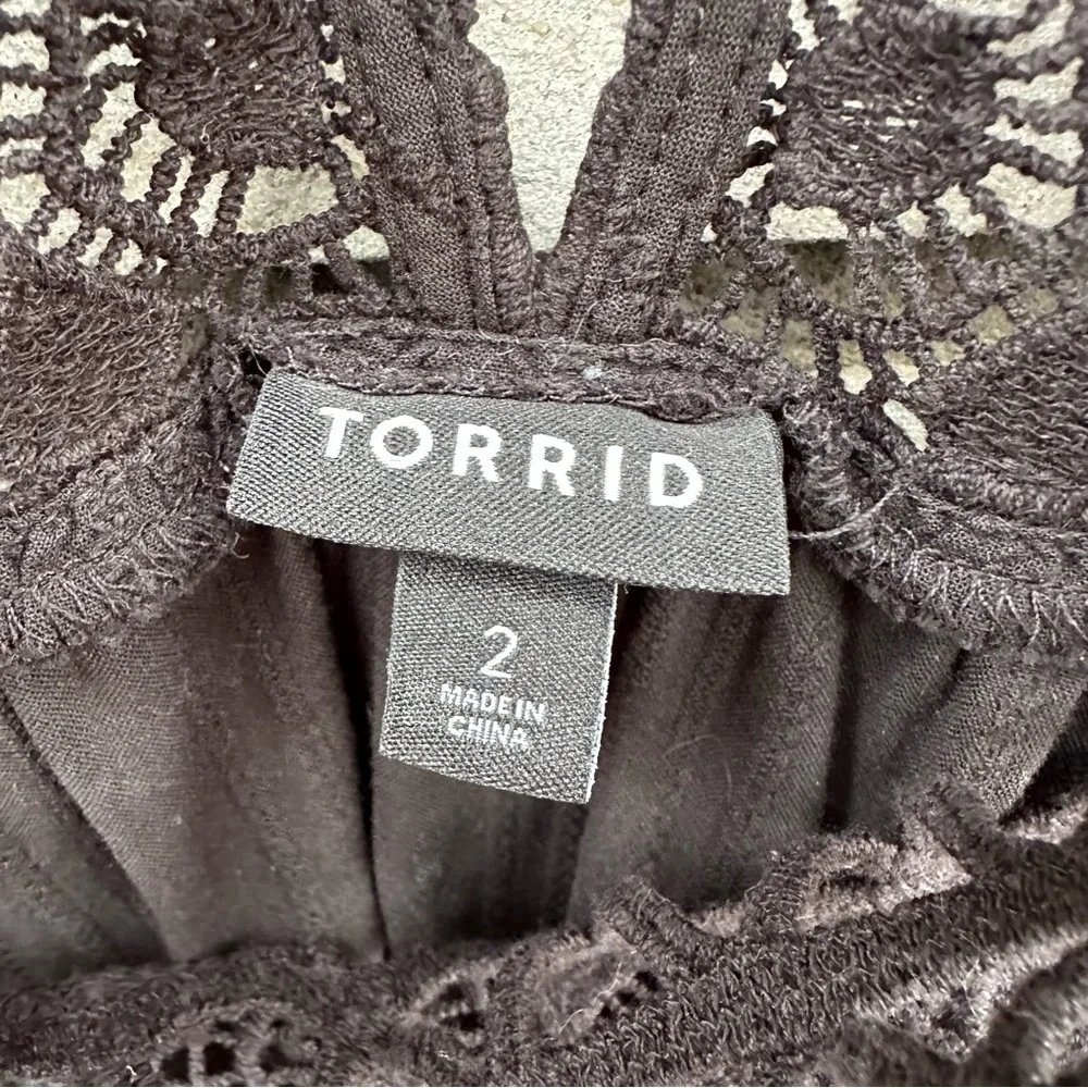 Torrid Black Cotton Lace Yoke Blouson Sleeve Peasant Boho Blouse 2X Coquette
